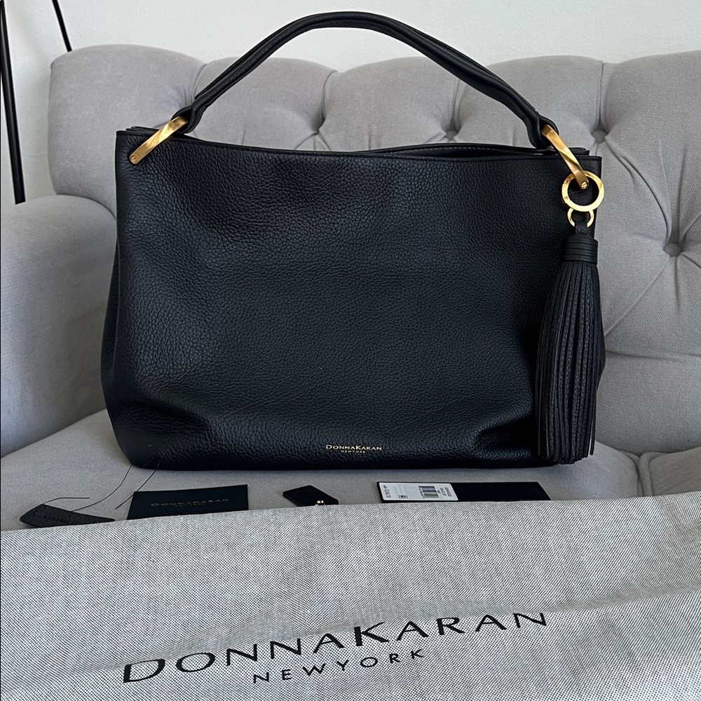 Donna Karan New York Glenwood Leather Shoulder Black handbag with Tassel Detail - Picture 6 of 16